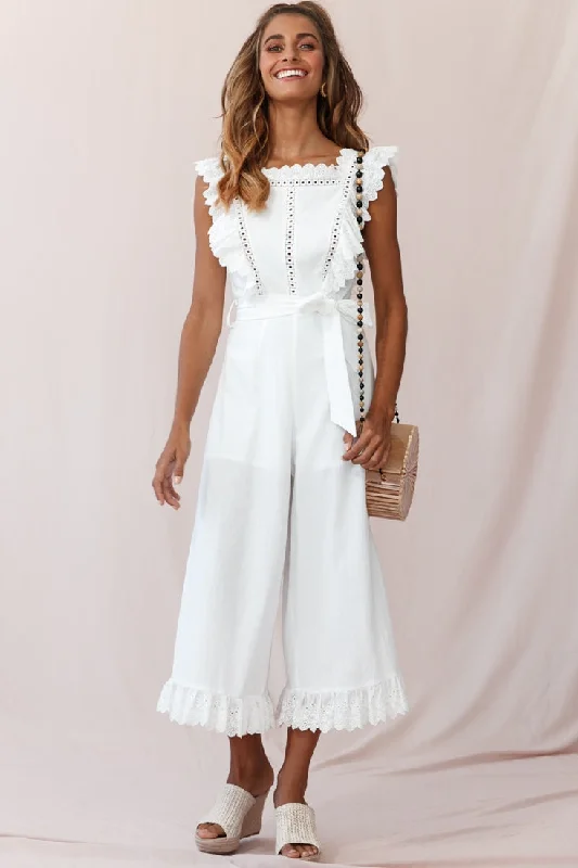 Meadow Ruffle Strap Open Back Midi Jumpsuit White